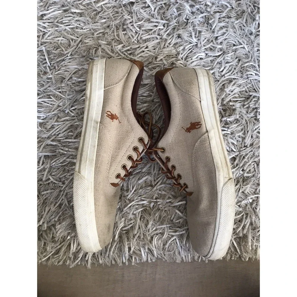 Mens POLO RALPH LAUREN Vaughn Canvas Sport Suede Tan Oxford Sneaker Sz 12 D shoe